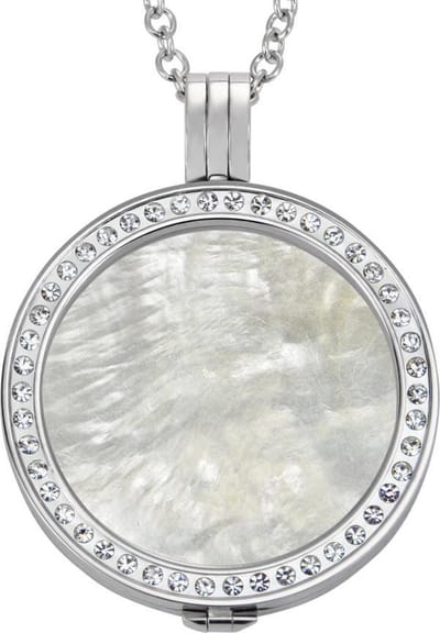 Quiges - Munthouder met Ketting en Munt 33mm Schelp Beige - RVS Zilverkleurig met Zirkonia - ERHS088