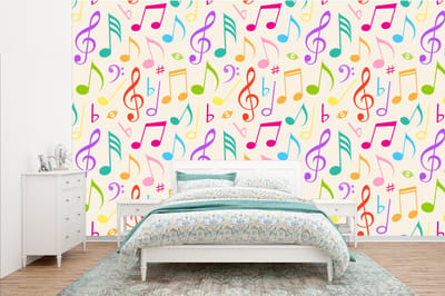 Behang - Fotobehang Muziek - Patronen - Regenboog - Breedte 385 cm x hoogte 240 cm