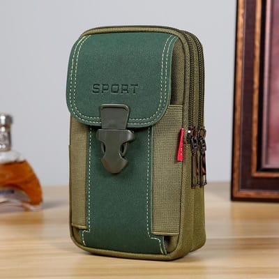 Sacoche universelle en toile imperméable pour téléphone portable Samsung/iPhone/Huawei/HTC/LG/Xiaomi, étui portefeuille, pochette de ceinture, porte-monnaie vert