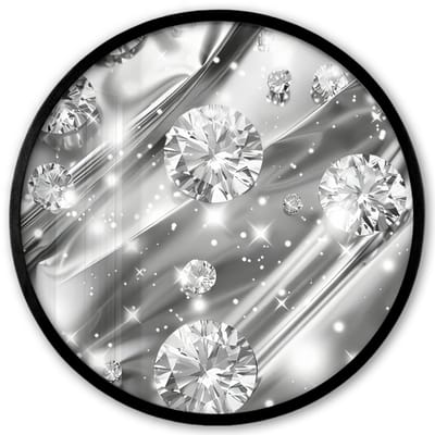 Poster in lijst Rond - Fotolijst 40x40 cm - Posters - Abstract - Diamant - Luxe - Modern - Zilver - Ronde posterlijst zwart - Decoratie - Wanddecoratie woonkamer - Muurdecoratie slaapkamer