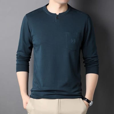 Pullover met ronde hals voor jonge en middelbare mannen, nieuwe effen casual T-shirts met lange mouwen voor heren voor de lente en herfst XXXL black