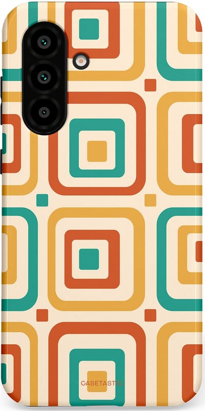 Casetastic hoesje geschikt voor Samsung Galaxy A36 / Samsung Galaxy A56 - Dubbellaagse bescherming - Retro Vierkant verlangen - Fashion Case - Crème Terracotta Goud Turquoise