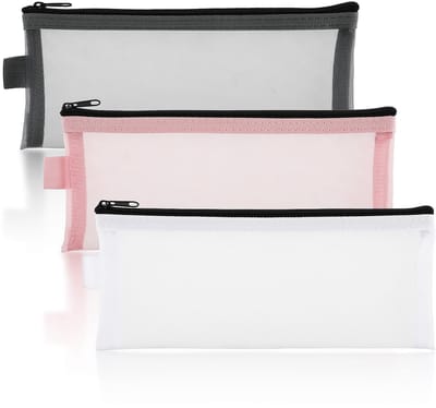 Pennenkoker nylon netstof mesh grote capaciteit kantoorartikelen pennenetui pennenkokers meisjes etui pennen voor tieners kantoor grijs wit roze