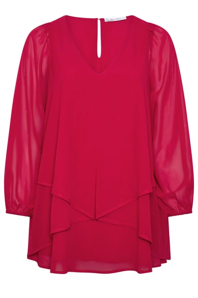 Yours London Rode Gelaagde Blouse Met Vhals Size 40