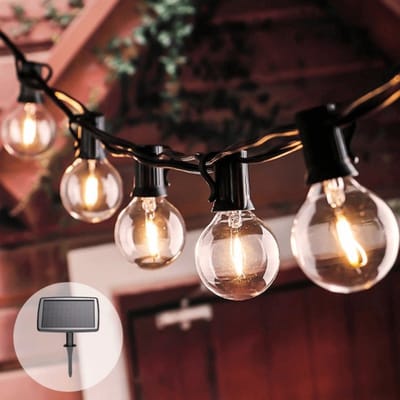 Solar lichtsnoer buiten 'Chain 10' - 10 filamentlampen - Met schemersensor - IP44 - Warm wit licht (2700K) - 30 lumen per lamp - 5,5 meter - Zwart - Tuinverlichting op zonne-energie