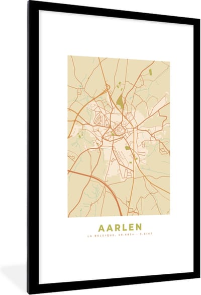 Fotolijst incl. Poster - Kaart - Stadskaart - Plattegrond - Aarlen - Vintage - 80x120 cm - Posterlijst