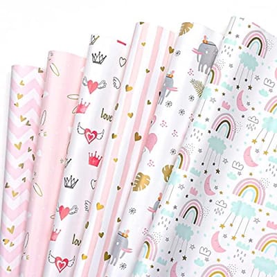 Cadeaupapier set - 6 vellen verjaardagspapier 70 x 50 cm - Gepersonaliseerd cadeau inpakpapier voor Moederdag, eerste schooldag en Valentijnsdag