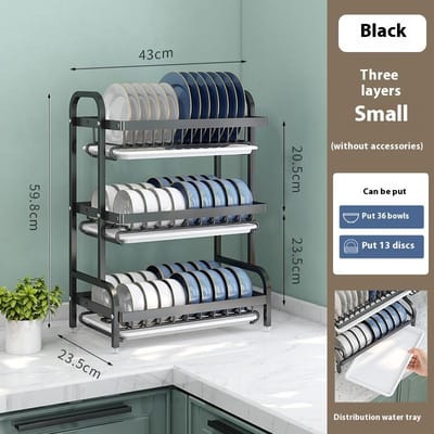 Égouttoir à vaisselle 3 niveaux Compact Égouttoir à vaisselle de cuisine Ensemble égouttoir Grand Porte-vaisselle antirouille Racks de cuisine gray