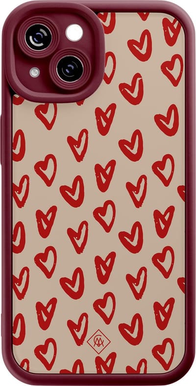 Casimoda® hoesje - Geschikt voor iPhone 15 - Sweet Hearts - Effen telefoonhoesje met lensbescherming - Siliconen/TPU - Backcover - Rood
