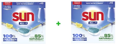 Sun All-in-1 Vaatwastabletten Citroen 92 Tabletten (2 x 46 stuks) - Voordeelverpakking - Verwijdert Hardnekkig Vet - Beschermt Glas & Pannen | 92 x Dishwasher Tablets Lemon Ecolabel