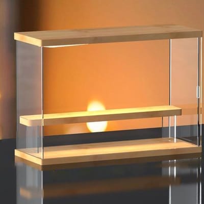 Étagère d'exposition acrylique pour jouets Boîte de rangement transparente Épaissie pour poupée faite à la main avec porte coulissante 2 niveaux