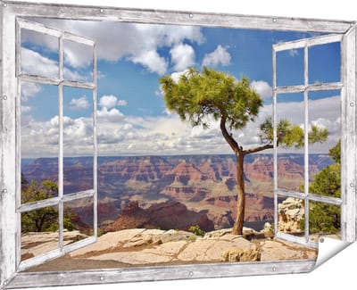 Gards Tuinposter Doorkijk Grand Canyon met Boom - 180x120 cm - Tuindoek - Tuindecoratie - Wanddecoratie buiten - Tuinschilderij