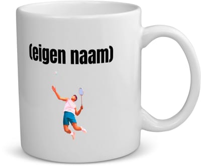 Akyol - badminton met man koffiemok - theemok - Badminton - badmintoners - met eigen naam - badminton liefhebbers - cadeau - kado - 350 ML inhoud