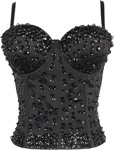 Dames Corset - Glitter Top - Avondfeest - Strass Decoratie - Maat M - Zwart
