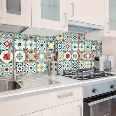 Zelfklevende tegelmuurstickers voor keuken en badkamer - 9 AZULEJOS VINCENTO tegelstickers - 9 stickers 10x10cm
