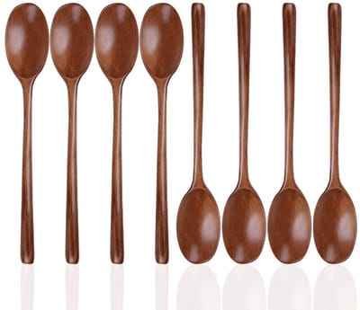 Dailygoods- Soeplepel Houten Set - 8 Stuks - Handgemaakt Nanmu-hout - Vaatwasmachinebestendig - Antikras - Natuurlijk Olieglazuur - Perfect Cadeau - Keukelepel