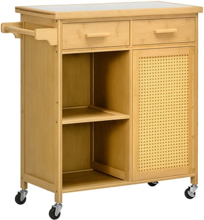Keukeneiland - Verplaatsbaar - Keukenkast - Dressoir - Organizer - Kasten - Houten Werkblad - Natuurlijk