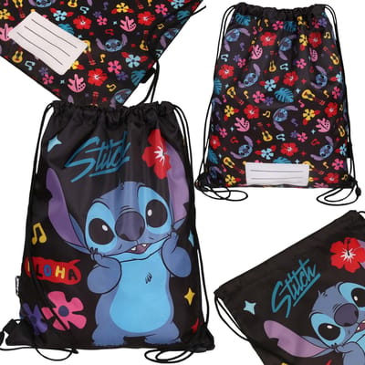 DISNEY Stitch ALOHA Kinderschoenentas zwart, schoolschoudertas voor kinderen Kindertas - Kinderrugzak - Gymtasje 31x42 cm