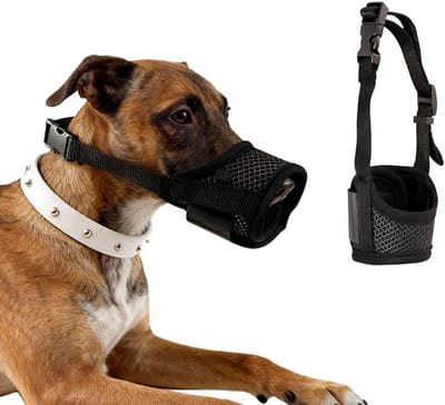 Verstelbare zachte nylon hondenmuilkorf, anti-blow en bijtbescherming, comfortabel voor wandelen, training en dierenartsbezoek, maat XL voor grote honden, zwart