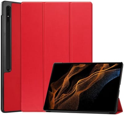 Tablet Hoes geschikt voor de Samsung Galaxy Tab S10 Ultra / S9 Ultra | Book Case met Standaard | Kunstlederen Beschermhoes | Tri-fold | Rood