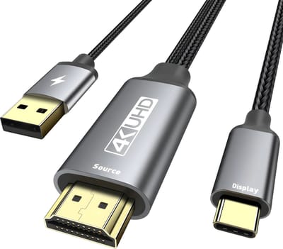 USB-C naar HDMI Kabel 2 Meter - 4K Ultra HD 60Hz - USB-C naar HDMI Adapter - Geschikt voor MacBook / iPhone 15 / 16 / 17 / iPad Pro / Samsung Galaxy - Inclusief USB Oplader - Plug & Play