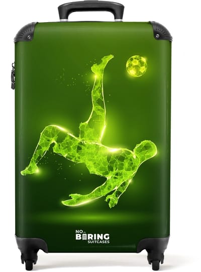NoBoringSuitcases.com® - Kinderkoffer jongen - Kindertrolley jongens - Groene neon omhaal in actie - Handbagage koffer lichtgewicht - Reiskoffer trolley kinderen - Rolkoffer met wieltjes - Past binnen 55x40x20 en 55x35x25