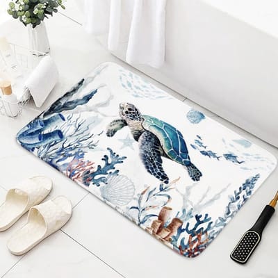 Sea Turtle Coral Badmat - Absorberend - Antislip en Wasbaar - Geschikt voor Badkamers - Douche en Utility Rooms - Blauw - 50 x 80 cm