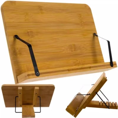 Malatec Kookboeken standaard - bamboe - verstelbaar - metaal - 21 x 28 cm - tablet houder
