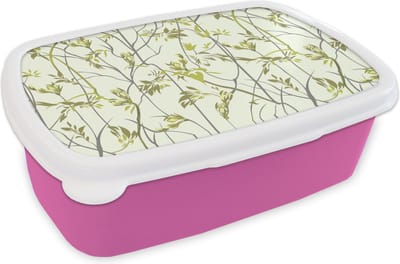 Broodtrommel Roze - Lunchbox - Brooddoos - Patroon - Jungle - Planten - 18x12x6 cm - Kinderen - Meisje