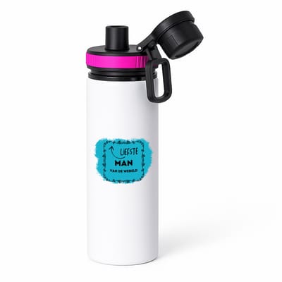 Hacebo® - liefste man van de wereld waterfles met draaidop roze - Vriend/vriendin - de liefste man - valentijnsdag - verjaardag - cadeautje voor vriendje - kado - geschenk - water fles - 850ML