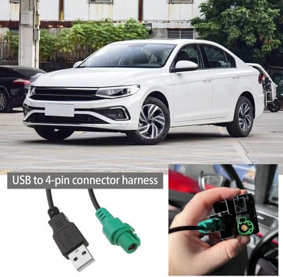 Dailygoody - USB-aansluiting - Adapter voor rotondo-aansluiting - Zwart & Groen - 4-pins kabel - Compatibel met Volkswagen - Geschikt voor Bora, Golf,...