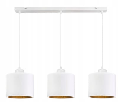 Gouden hanglamp met witte stof en gouden binnenrand, 3xE27