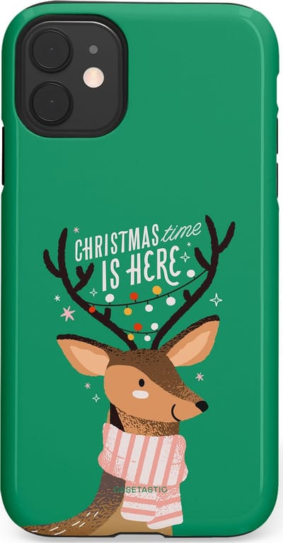 Casetastic hoesje geschikt voor Apple iPhone 11 - Dubbellaagse bescherming - Rudolf het Rendier op het groen - Fashion Case - Turquoise Perzik Donkergroen