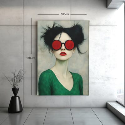 Canvas Schilderij - Vrouw met Rode Zonnebril - 60x40x2 cm