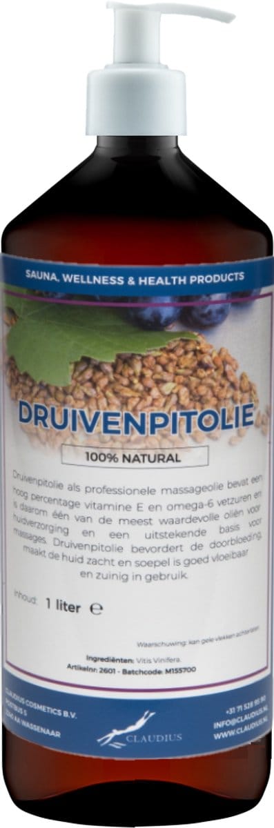 Druivenpitolie 1 liter met witte pomp - 100% natuurlijk - biologisch en koud geperst