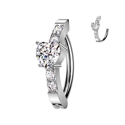 Piercing ovaal steentjes met center hartje - zilver - LMPiercings