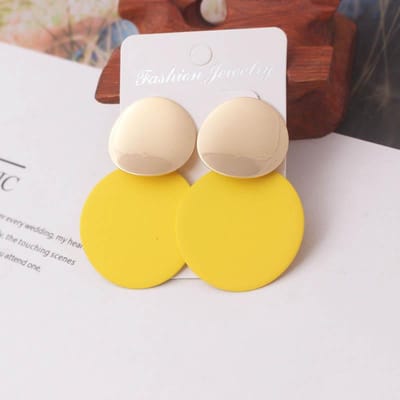Korea Parel Oorbellen Voor Vrouwen Ronde Geometrische Statement Vintage Goudkleur Oorknopjes Mode Sieraden Oorbel yellow