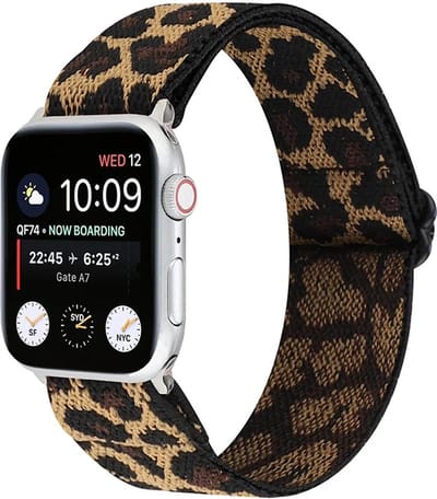 Strap-it Tribal bandje - geschikt voor Apple WatchSeries 1/2/3/4/5/6/7/8/9/10/11/SE/SE2/SE3/Ultra (2/3) - leopard / luipaard - elastisch bandje voor iWatch maat: 44mm / 45mm / 46mm / 49mm