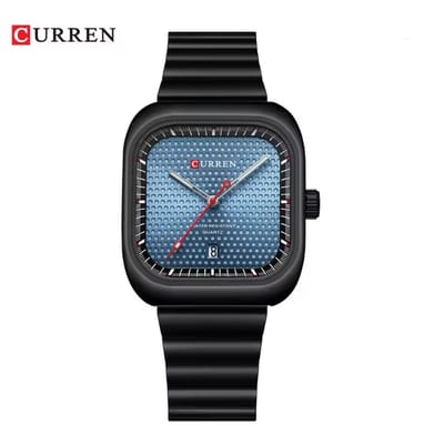 CURREN Horloge 8460 - Zwart-Blauw – Heren - Quartz - Vierkante Kast - Kalender - Stalen Band - Stoer en Modern