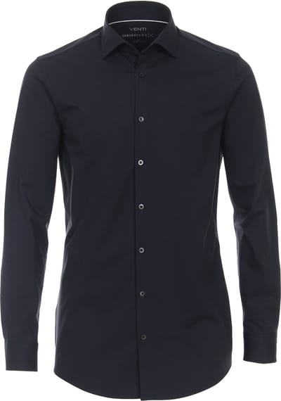 VENTI body fit overhemd - jersey - blauw - Strijkvriendelijk - Boordmaat: 39