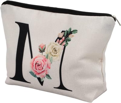 Gepersonaliseerde Make-up Tas voor Vrouwen met Initialen - Ideaal voor Bruiden, Zussen en Vriendinnen, Off White en Modern Design