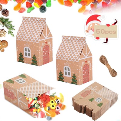 Dailygoods- Kerstkraftpapier 50 stuks - Papieren Zakjes - Cadeautasjes - Geschenkdoosjes - Doe-het-zelf - Kaki 10,5 x 7 x 5 cm - Cadeauzakjes