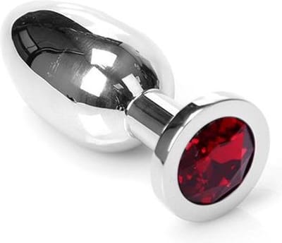 Buttplug RVS met rood kristal - medium