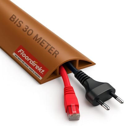 Floordirekt Kabelgoot Cable Guard - 30 m Bruin - Kabelbescherming Voor op de Vloer - Met Antislipoppervlak - PVC-kabelbrug Voor 2 Kabels (Ø Tot 8 mm) - Effectieve Bescherming Tegen Struikelen - Flexibel & Op Maat te Knippen