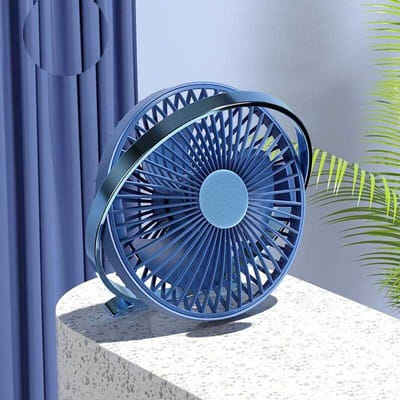 Elektrische miniventilator, oplaadbare USB-ventilator op batterijen, draagbare ventilator, persoonlijke koelventilator, blaast koele lucht (blauw).