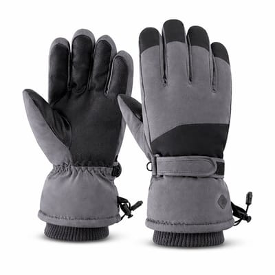 JustValue Ski Handschoenen - Maat L - Waterdicht - Wintersport Handschoenen - Dames & Heren - Zwart / Grijs
