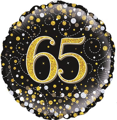 Oaktree - Folieballon Luxe Verjaardag 65 Zwart en Goud Holografisch