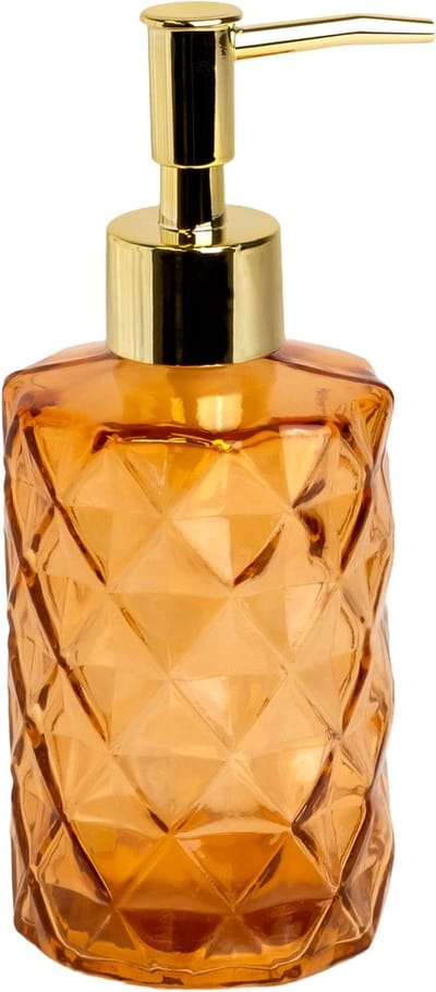 Intirilife zeepdispenser van glas in oranje met geruit patroon - 310ml inhoud - dispenser voor zeepdispenser handzeepdispenser voor keuken badkamer navulbaar met pompje