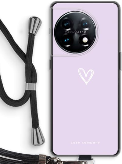 Case Company® - Hoesje met koord geschikt voor OnePlus 11 hoesje met Koord - Klein hartje paars - Telefoonhoesje met Zwart Koord - Bescherming aan alle Kanten en Over de Schermrand