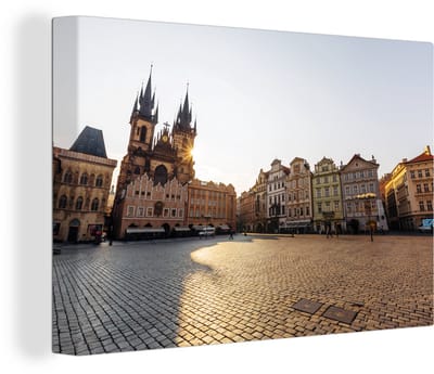 Canvas Schilderij Praag - Plein - Centrum - 30x20 cm - Wanddecoratie